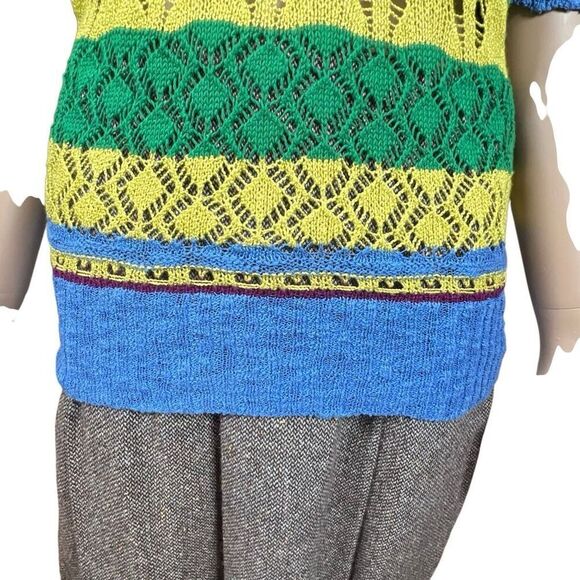 Zara Knit Multicolor Open Weave Short Sleeve Sweater Top Size M (351) - Picture 3 of 12